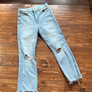 MOTHER Light Blue Distressed Straight Leg Jeans